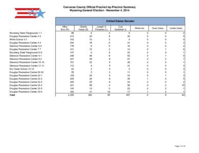 Converse County Official Precinct-by-Precinct Summary Wyoming General Election - November 4, 2014 United States Senator Mike Enzi (R)