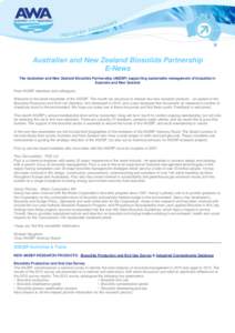 Australian and New Zealand Biosolids Partnership E-News The Australian and New Zealand Biosolids Partnership (ANZBP) supporting sustainable management of biosolids in Australia and New Zealand Dear ANZBP members and coll