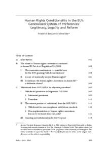 Human Rights Conditionality in the EU’s Generalised System of Preferences: Legitimacy, Legality and Reform Friedrich Benjamin Schneider*  Table of Contents