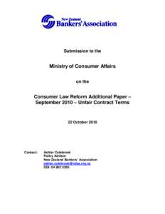 Submission to the  Ministry of Consumer Affairs on the  Consumer Law Reform Additional Paper –