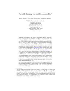 Parallel Hashing via List Recoverability⋆ Iftach Haitner1 , Yuval Ishai2 , Eran Omri3 , and Ronen Shaltiel4 1 Tel Aviv University, Tel Aviv, Israel, 