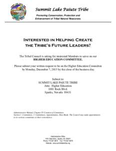 Summit Lake Paiute Tribe Promoting Conservation, Protection and Enhancement of Tribal Natural Resources. Interested in Helping Create the Tribe’s Future Leaders?