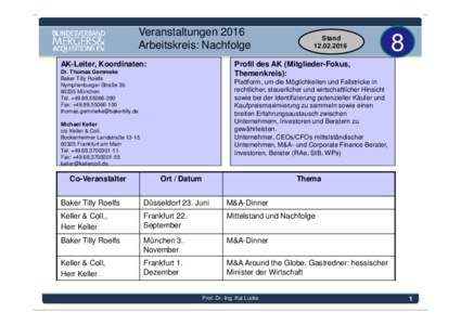 Veranstaltungen 2016 Arbeitskreis: Nachfolge AK-Leiter, Koordinaten: 8