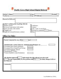 Pacific Grove High School Digital Referral