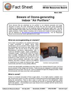 Fact Sheet: [removed]Beware of Ozone-Generating Indoor Air Purifiers - #A