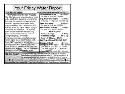 Your Friday Water Report This Week’s Topic: Daily Averages forWEP Distribution System Projects