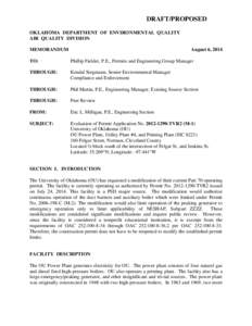 DRAFT/PROPOSED OKLAHOMA DEPARTMENT OF ENVIRONMENTAL QUALITY AIR QUALITY DIVISION MEMORANDUM  August 6, 2014