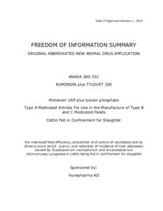 Date of Approval:February 1, 2013  FREEDOM OF INFORMATION SUMMARY ORIGINAL ABBREVIATED NEW ANIMAL DRUG APPLICATION  ANADA[removed]