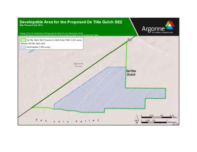 Developable Area for the Proposed De Tilla Gulch SEZ Map Prepared July 2012 Property of the U.S. Departments of Energy and the Interior for use in preparation of their Final Programmatic Environmental Impact Statement fo