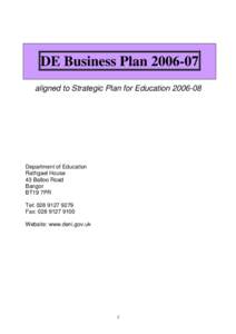 DE Business Planaligned to Strategic Plan for EducationDepartment of Education Rathgael House 43 Balloo Road