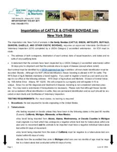 10B Airline Dr. Albany NYIMPORT/EXPORTFAX: Importation of CATTLE & OTHER BOVIDAE into New York State