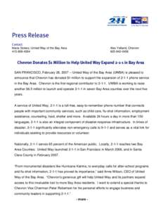 Press Release Contact: Maria Stokes, United Way of the Bay Area[removed]Alex Yelland, Chevron