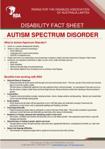 RIDING FOR THE DISABLED ASSOCIATION OF AUSTRALIA LIMITED DISABILITY FACT SHEET  AUTISM SPECTRUM DISORDER