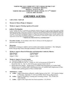 North Chicago School District 187 Independent Authority Agenda - August 20, 2012