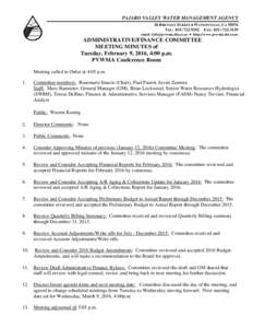 PAJARO VALLEY WATER MANAGEMENT AGENCY 36 BRENNAN STREET  WATSONVILLE, CATEL: FAX: email:   http://www.pvwma.dst.ca.us  ADMINISTRATIVE/FINANCE COMMITTEE