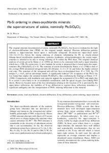 Pb- Si ordering in sheet- oxychloride minerals: the super- structure of asisite, nominally Pb7SiO8Cl2