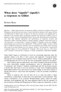 PHILOSOPHICAL PSYCHOLOGY , VOL. 14, NO . 4, 2001  What does “signify” signify?: a response to Gillett RUPERT READ