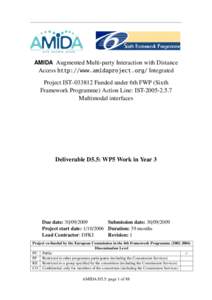 AMIDA Augmented Multi-party Interaction with Distance  Access http://www.amidaproject.org/ Integrated Project IST–[removed]Funded under 6th FWP (Sixth Framework Programme) Action Line: IST[removed]Multimodal interface