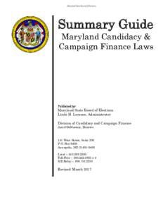Maryland State Board of Elections  Summary Guide Maryland Candidacy & Campaign Finance Laws