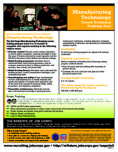 Manufacturing Technology Career Technical Training Area Advanced Manufacturing Career Pathway