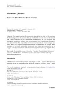 Biosemiotics:41–55 DOIs12304Biosemiotic Questions Kalevi Kull & Claus Emmeche & Donald Favareau