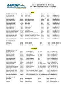 2014 SWIMMING & DIVING CHAMPIONSHIP MEET RECORDS SWIMMING EVENTS  Mark