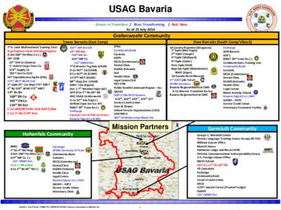 USAG Bavaria Green: In Transition / Blue: Transforming / Red: New As of 25 July 2014 Grafenwoehr Community Tower Barracks (East Camp)