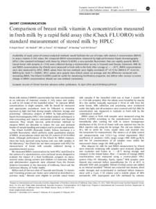 Comparison of breast milk vitamin A concentration measured in fresh milk by a rapid field assay (the iCheck FLUORO) with standard measurement of stored milk by HPLC