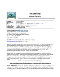 San Juan County Invites Applications for: Project Engineer Position: Department: