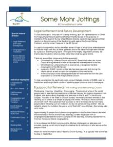 Some Mohr Jottings May 2011 BC Synod Bishop’s Letter  Legal Settlement and Future Development