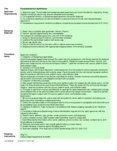 Title  Corynebacterium diphtheriae Specimen Requirements