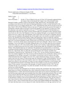 Southern Campaign American Revolution Pension Statements & Rosters Pension Application of Benjamin Grigsby S1208 Transcribed and annotated by C. Leon Harris. Shelby County } and