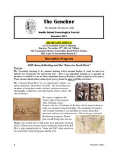 The Geneline The Monthly Newsletter of the Amelia Island Genealogical Society November 2013