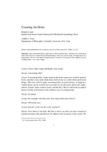 Counting the Holes Roberto Casati Institut Jean Nicod, Centre National de la Recherche Scientifique, Paris Achille C. Varzi Department of Philosophy, Columbia University, New York