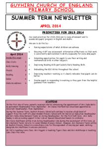 GUYHIRN CHURCH OF ENGLAND PRIMARY SCHOOL SUMMER TERM NEWSLETTER APRIL 2014 PRIORITIES FOR[removed]