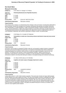 Summary of Discovery Projects Proposals for Funding to Commence in[removed]New South Wales Macquarie University DP0987218