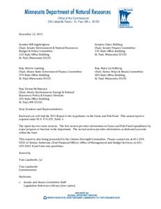 Microsoft Word - Game and Fish Fund Report cover Letter to Legislature[removed]doc