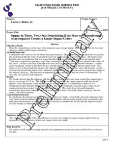 CALIFORNIA STATE SCIENCE FAIR 2014 PROJECT SUMMARY Name(s)  Project Number