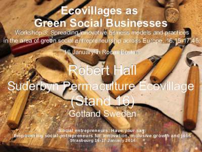 Ecovillages as Green Social Businesses Workshop 3: Spreading innovative bsiness models and prac practices tices