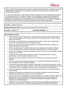 Economy of the United States / Aleris / Beachwood /  Ohio / Oaktree Capital Management