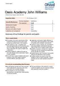 School report  Oasis Academy John Williams Petherton Road, Hengrove, Bristol, BS14 9BU  Inspection dates