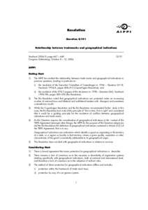 Resolution Question Q191 Relationship between trademarks and geographical indications  Yearbook 2006/II, page 467 – 468