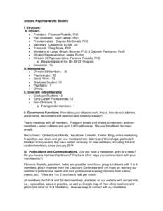Arizona Psychoanalytic Society I. Structure: A. Officers • President: Florence Rosiello, PhD • Past-president: Allan Gelber, PhD • President-elect: Craydon McDonald, PhD