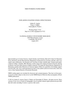 NBER WORKING PAPER SERIES  EXPLAINING CHARTER SCHOOL EFFECTIVENESS Joshua D. Angrist Parag A. Pathak Christopher R. Walters