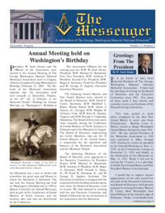 Alexandria, Virginia  Volume 11, Number 1 Annual Meeting held on Washington’s Birthday