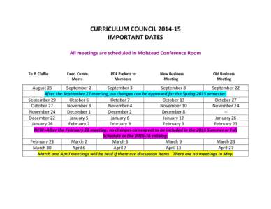 CURRICULUM COUNCIL[removed]IMPORTANT DATES All meetings are scheduled in Molstead Conference Room To P. Claflin