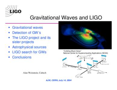 Gravitational Waves and LIGO § Gravitational waves § Detection of GW’s § The LIGO project and its sister projects § Astrophysical sources