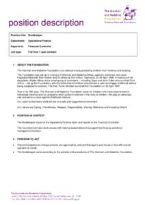 position description Position title: Bookkeeper Department: Operations/Finance