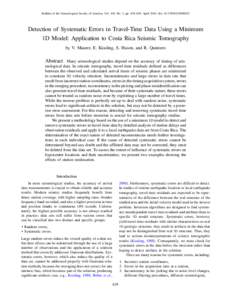 Bulletin of the Seismological Society of America, Vol. 100, No. 2, pp. 629–639, April 2010, doi: Detection of Systematic Errors in Travel-Time Data Using a Minimum 1D Model: Application to Costa Ric