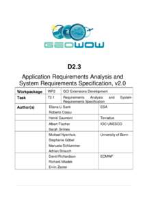 n  D2.3 Application Requirements Analysis and System Requirements Specification, v2.0 Workpackage